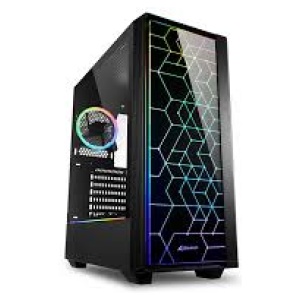 CASE SHARKOON RGB LIT 100 MEDIA TORRE ATX PANEL FRONTAL DE VIDRIO TEMPLADO REFLECTANTE 2 VENTILADORES RGB NEGRO 4044951028153